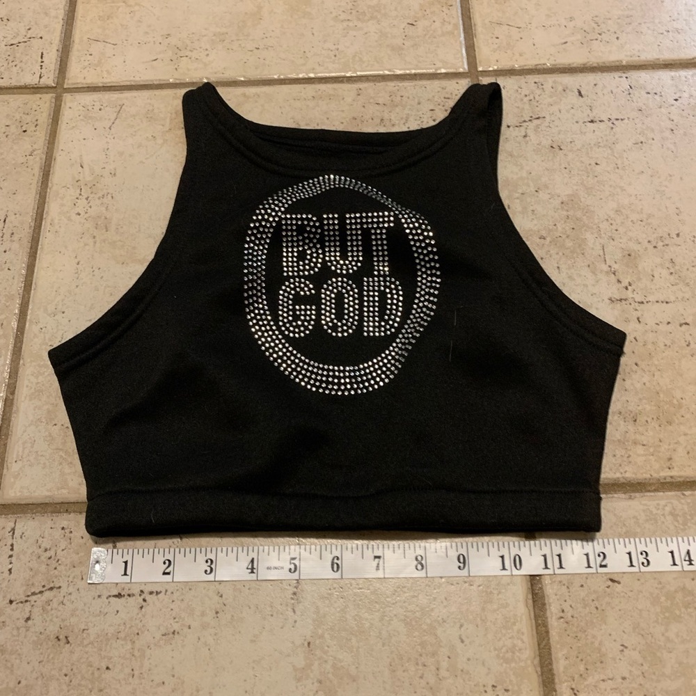 BUT GOD Crystal Rhinestone Crop Tank & Jogger Sweatpants Set - Black - Size S - Picture 13 of 15